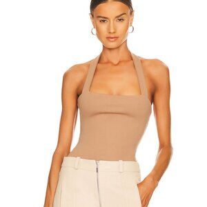 NWT SUPERDOWN Women Medium Neutral Nude Reece Halter Zip Back Thong Bodysuit